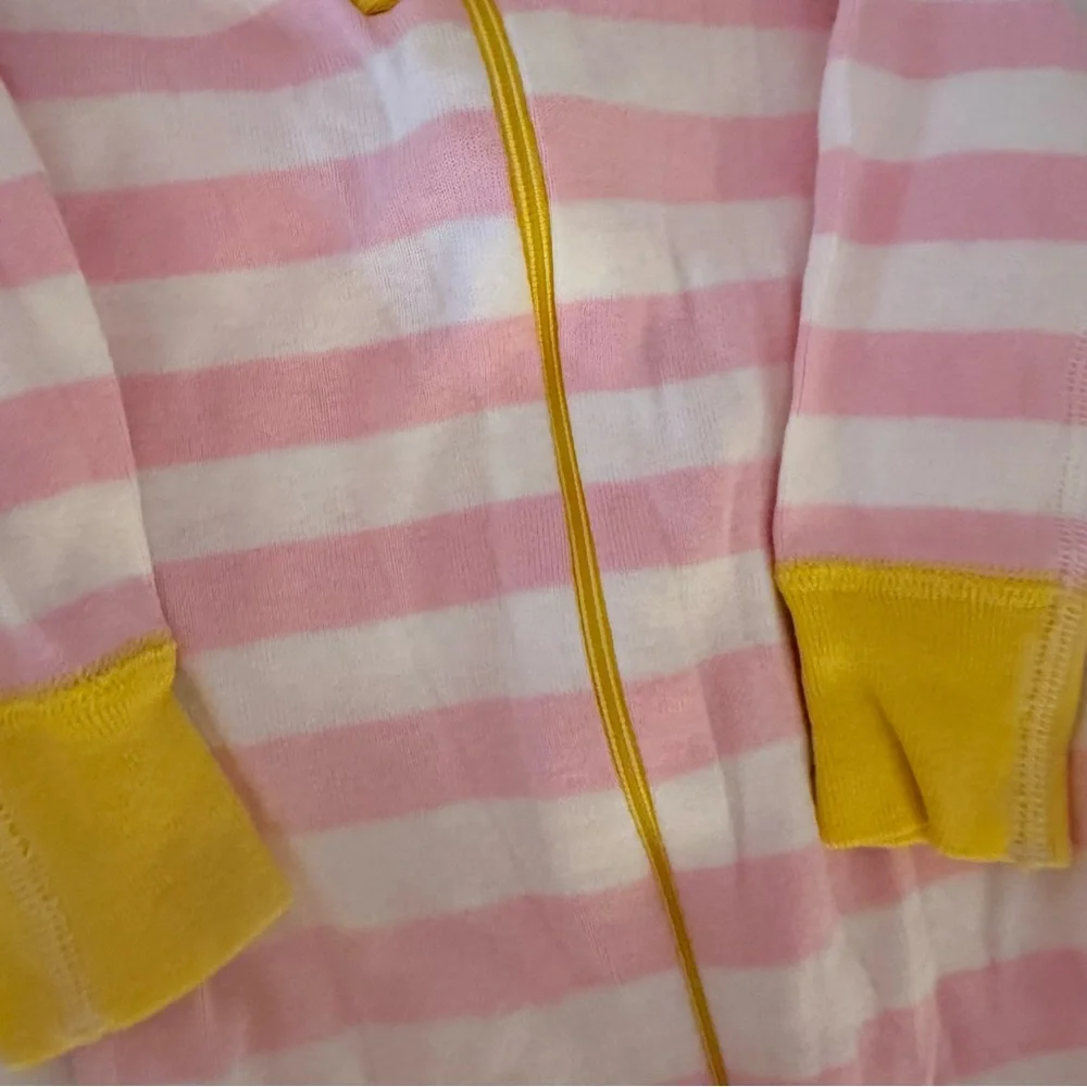 Hanna Andersson Pink and White Striped Pajamas with Yellow Accents, 6-9 Months